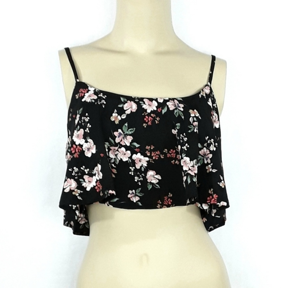FOREVER 21 Chiffon Black Flower Crop Top Size 8